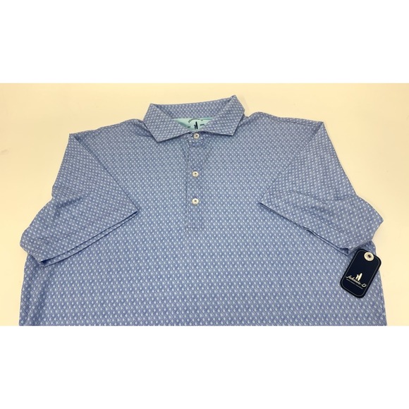 NWT johnnie-O PUDDLES Top Shelf Geometric Print Golf Polo Shirt Blue SMALL $110 - Picture 2 of 9
